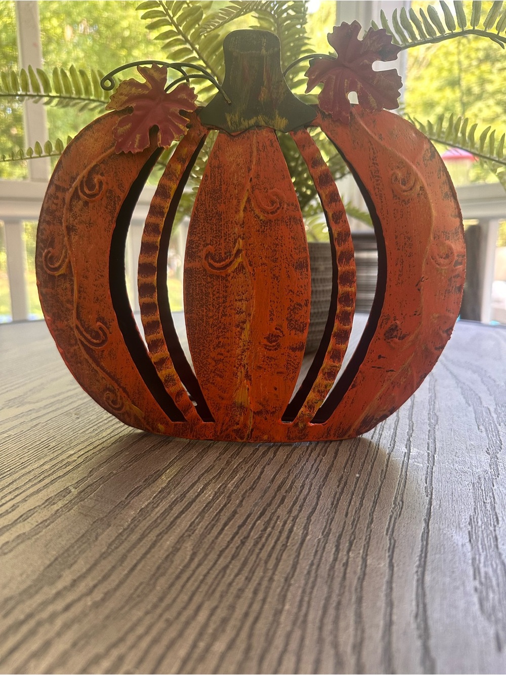 Rustic Orange Cutout Metal Pumpkin Accent - Holiday Décor